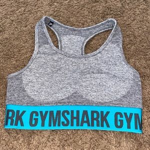 GYMSHARK SPORTS BRA // SIZE S SPANDEX // HEATHER GRAY AND TEAL